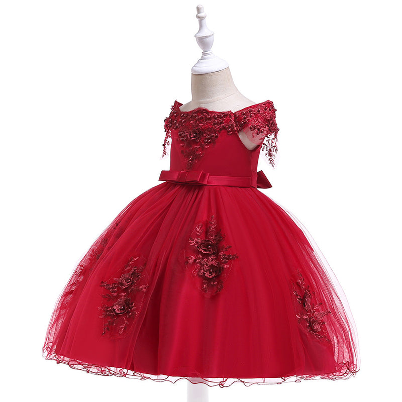 Girls dress lace beaded formal evening dress wedding princess flower clothing girl children costume party baby girl clothes