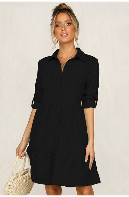 Shirt Dress Long Sleeve Women Clothing Autumn Winter Dress Button Turn-down Collar Ladies A-line Mini Party Dress