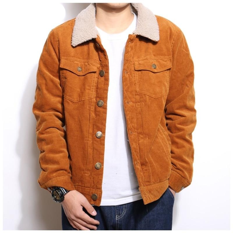 Winter Mens Denim Jacket Men Fleece Warm Corduroy Jackets Casual Male Stand Collar Windbreaker Bomber Jackets