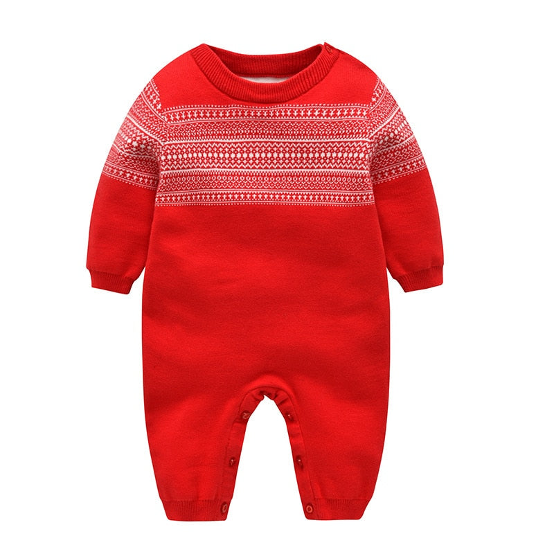 Autumn Winter Clothes Christmas Baby Infant Toddler Geometric Knitted Clothing Ses Jumpsuit+hat Newborn Outfit