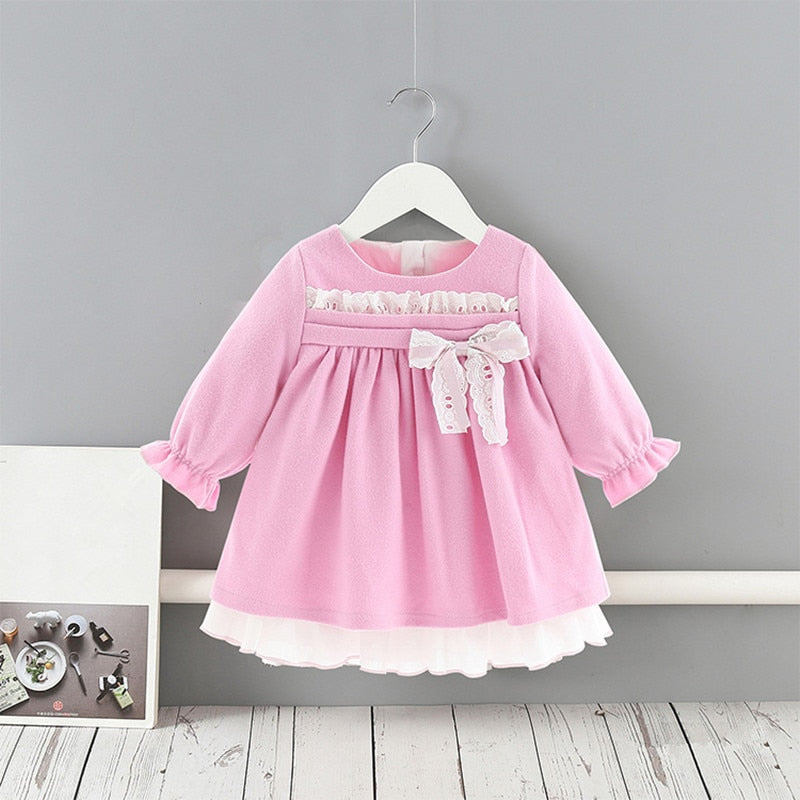 Baby Girls Dresses Princess Girls Clothes Children Clothing Preppy Style Kids Clothes Ball Gown with Bow 1-5Y