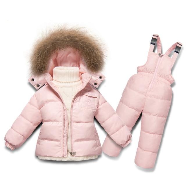 Winter Boys Girls Clothing Set Infant White Duck Down Coat+Overalls 2PC Children Snow Wear Windproof Ski Suit