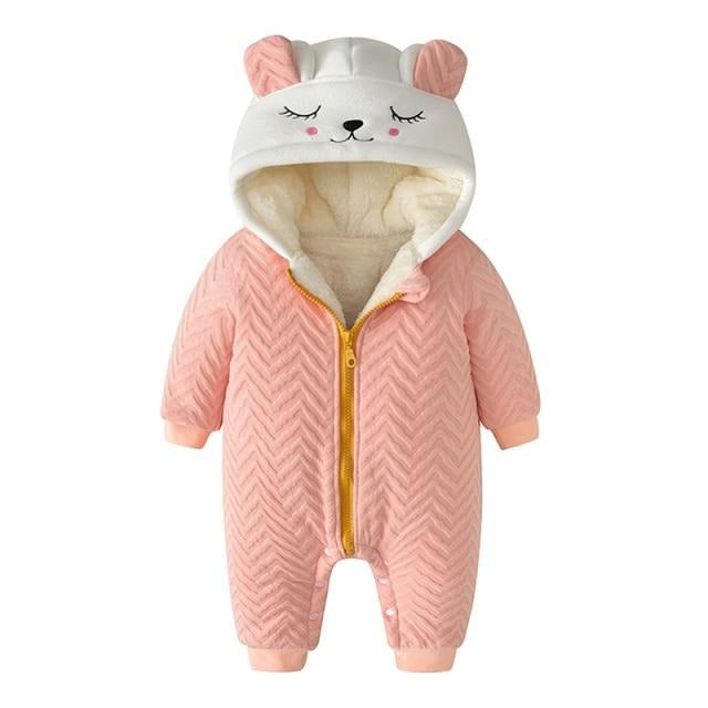 Newborn Clothing Autumn/Winter Solid Cute Cat Hooded Thick Infant Romper Jumpsuit Baby Snowsuit Baby For 0-24M