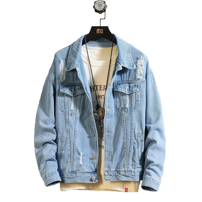 Men's Denim Jackets Male Trendy Ripped Denim Bomber Coats Men Outwear Windbreaker Cowboy Jean Jackets Clothing