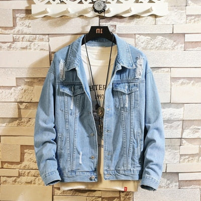 Men's Denim Jackets Male Trendy Ripped Denim Bomber Coats Men Outwear Windbreaker Cowboy Jean Jackets Clothing