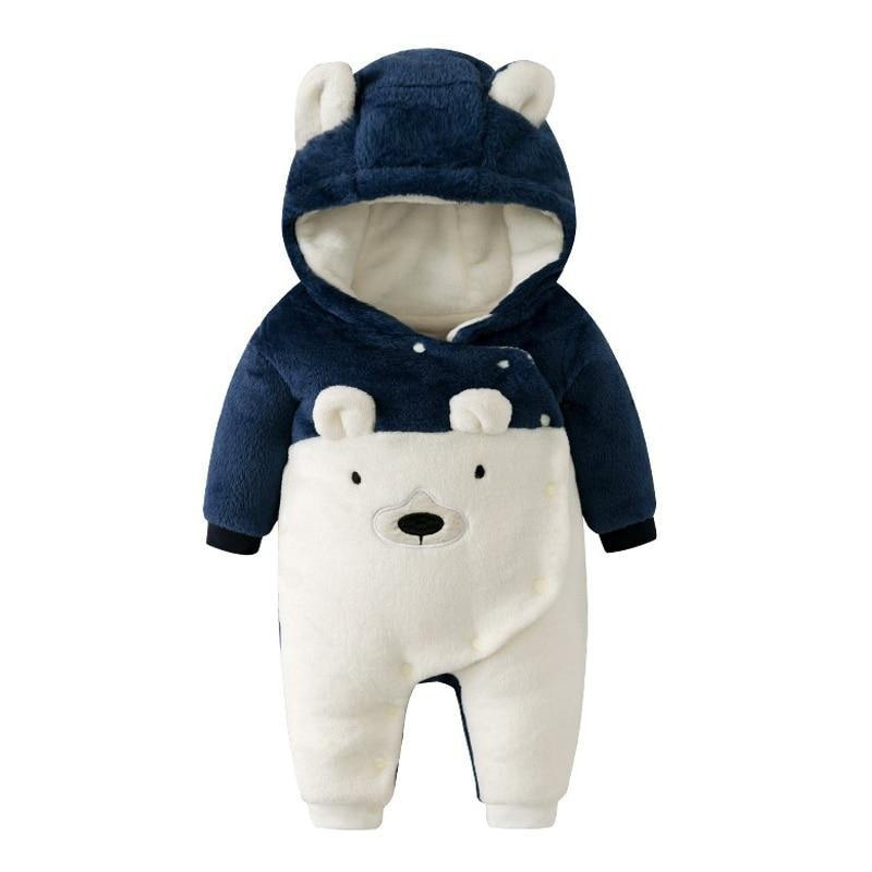 New born Baby Rompers Autumn Winter Warm Soft Bear Lining Fleece Climbing Clothes For Boys Girls Infant Jumpsuit Outwear