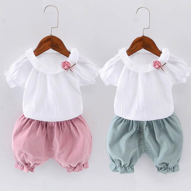 Filles tenues d'été 6 mois--3 ans enfant en bas âge enfants bébé filles tenues coton t-shirt + short pantalon vêtements mignon fleur ensemble