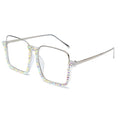 Diamond Square Sunglasses Women Clear Lens Crystal Frame Gradient Blue Tea Elegant Female Eyewear UV400