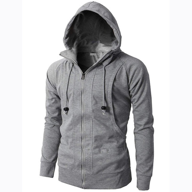 Autumn Spring Drawstring Zipper Men Hoodies Jacket Hooded Sweatshirt Male Long Sleeve Pocket Pullover Hoodie Coat