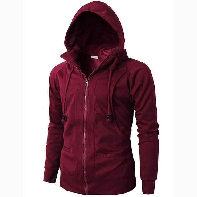 Autumn Spring Drawstring Zipper Men Hoodies Jacket Hooded Sweatshirt Male Long Sleeve Pocket Pullover Hoodie Coat