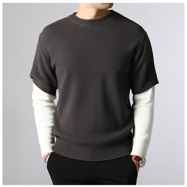 Sweater Men Spring Autumn Warm Mens Patchwork Sweaters Casual O-Neck Pull Homme Long-sleeve Pullover Men