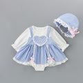 Baby autumn bodysuit infant girls princess dress plaid baby christening baptism party wedding bodysuit with a hat 0-18M