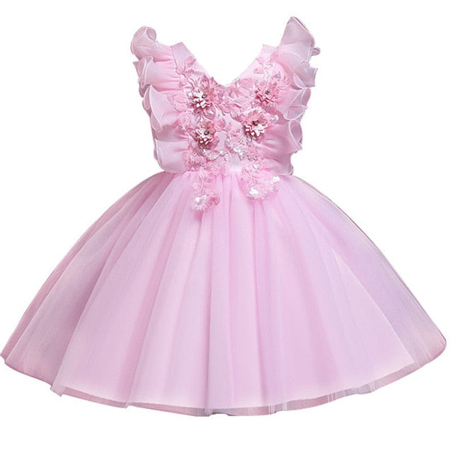 Robe d'été en dentelle pour filles, tenue de princesse à fleurs, tenue de mariage, pour enfants en bas âge, robe de soirée