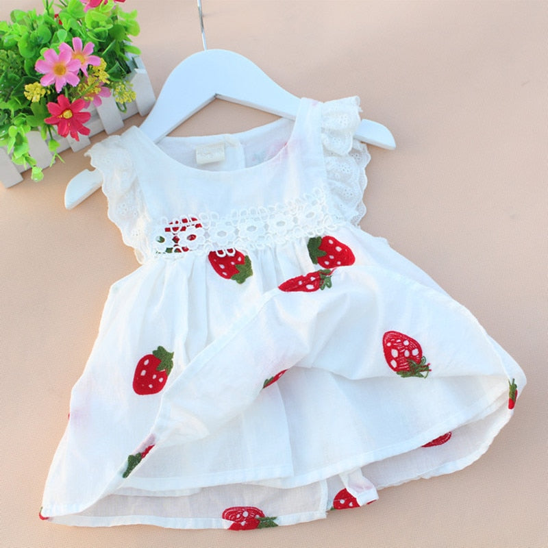 Baby Dresses Summer Baby Girls Clothes Flowers Strawberry Embroidery Baby Princess Dress Cute Cotton Kids Clothing 0-3T