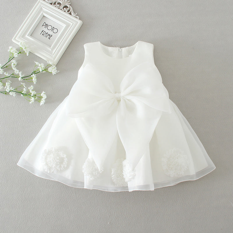 Baby Clothing Infant Newborn Baby Girls Solid Dress Formal Solid Dresses Flower Princess Party White Gown