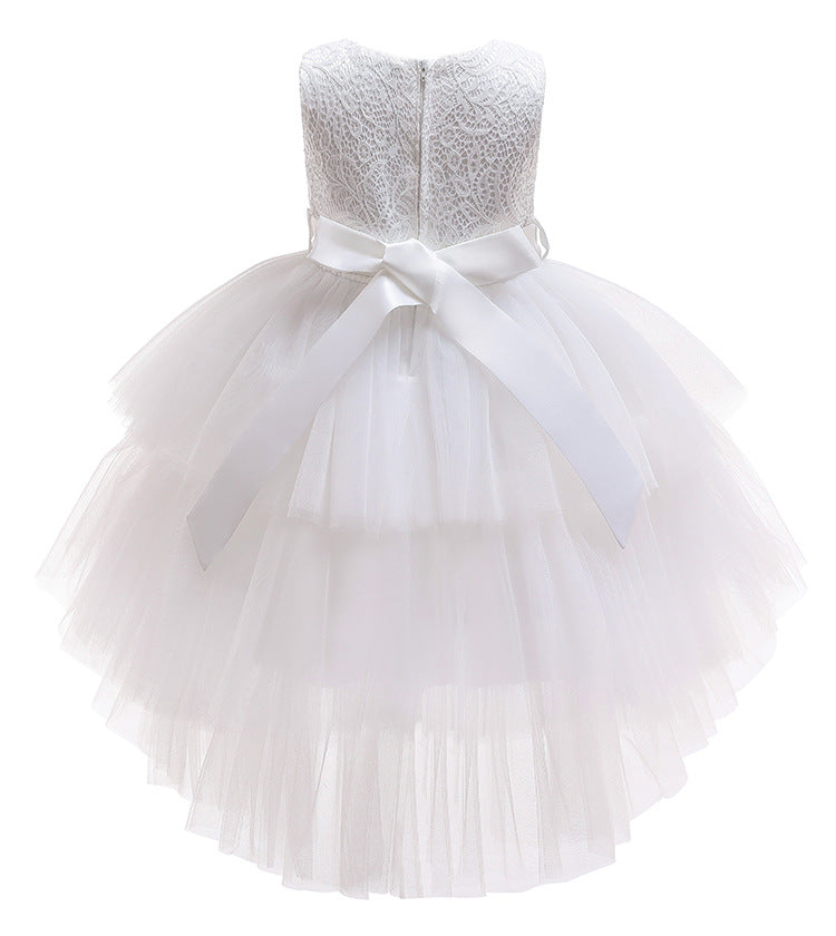 Robe de soirée en tulle pour filles, tenue de soirée élégante, sans manches, en dentelle, avec ceinture, robes de princesse de noël à plusieurs niveaux