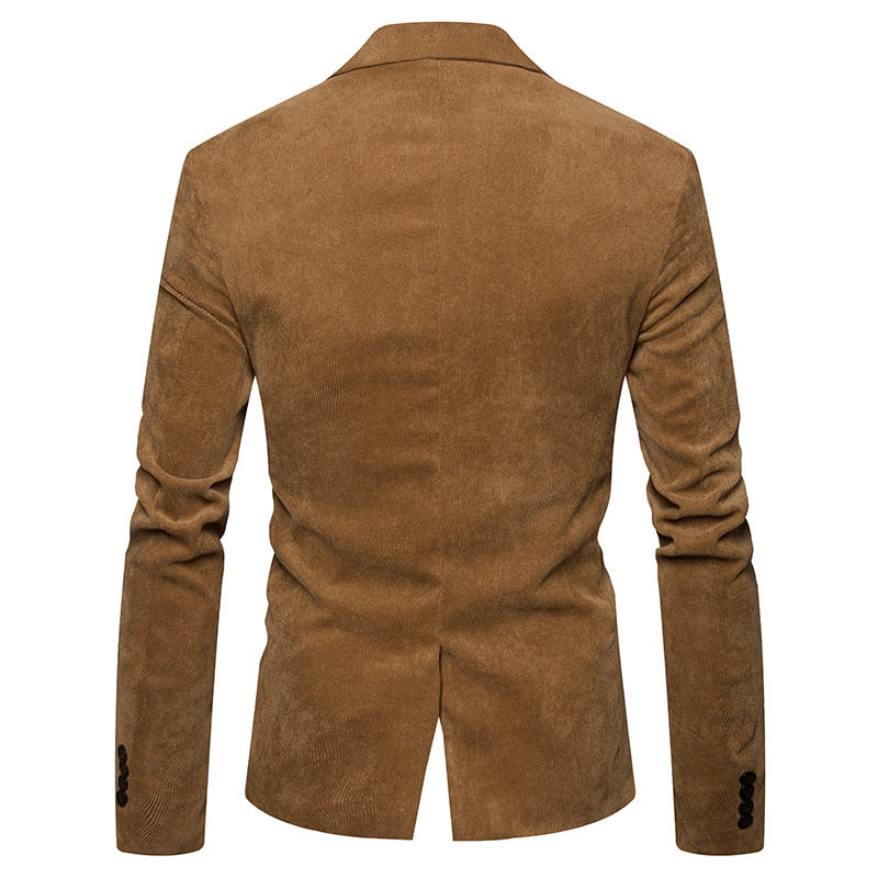 New Casual Men Blazer Corduroy Patchwork Mens Business One Button Slim Fit Male Suits Jacket Blazers