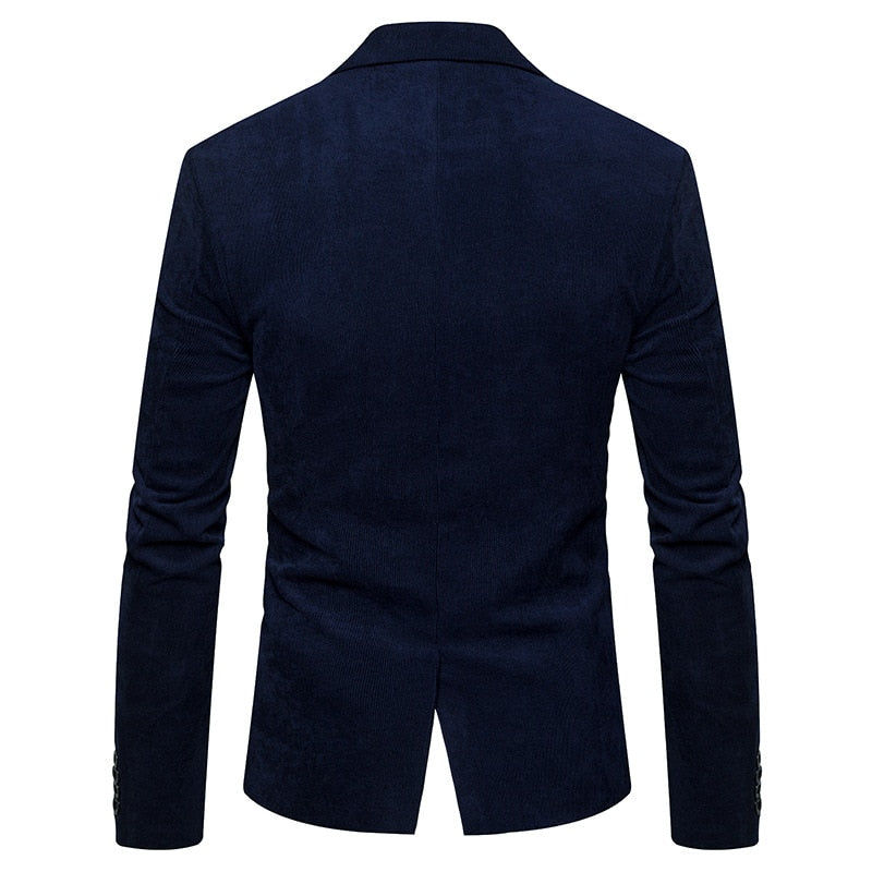 New Casual Men Blazer Corduroy Patchwork Mens Business One Button Slim Fit Male Suits Jacket Blazers