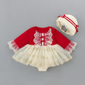 baby bodysuits+hat 2pcs/set mesh skirt flare sleeve cotton infant girls Christmas clothing sequined embroidery baby outfit