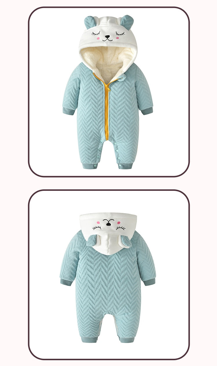 Newborn Clothing Autumn/Winter Solid Cute Cat Hooded Thick Infant Romper Jumpsuit Baby Snowsuit Baby For 0-24M