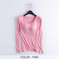 Women T-Shirts Buili-in Bra Padded Stretchable Modal Tops Tshirts Long Sleeve Plain Sexy Casual Spring Autumn