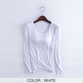 Women T-Shirts Buili-in Bra Padded Stretchable Modal Tops Tshirts Long Sleeve Plain Sexy Casual Spring Autumn