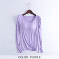 Women T-Shirts Buili-in Bra Padded Stretchable Modal Tops Tshirts Long Sleeve Plain Sexy Casual Spring Autumn