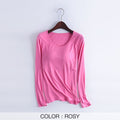 Women T-Shirts Buili-in Bra Padded Stretchable Modal Tops Tshirts Long Sleeve Plain Sexy Casual Spring Autumn