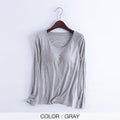 Women T-Shirts Buili-in Bra Padded Stretchable Modal Tops Tshirts Long Sleeve Plain Sexy Casual Spring Autumn