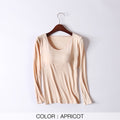 Women T-Shirts Buili-in Bra Padded Stretchable Modal Tops Tshirts Long Sleeve Plain Sexy Casual Spring Autumn