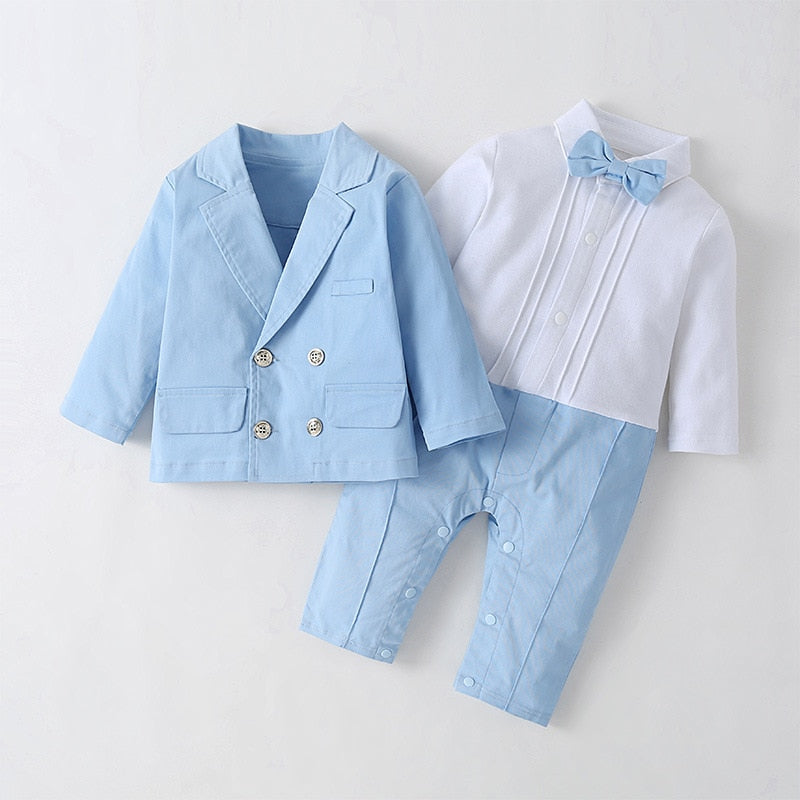 Baby Boy Boutique Clothing infant Boys Gentleman Formal Outfit Children Birthday Christening Clothes Toddler Romper + Coat