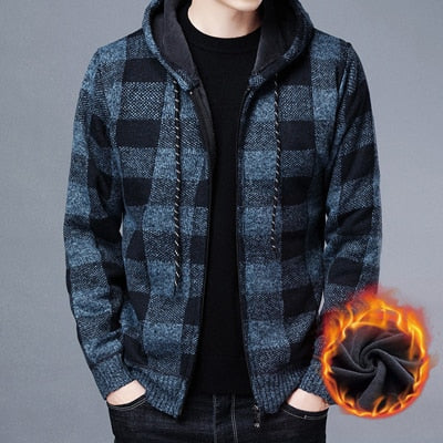 Winter Men's Sweaters Male Fleece Knitted Sweater Hooded Coats Casual Slim Fit Knitted Cardigan Jackets Clothing