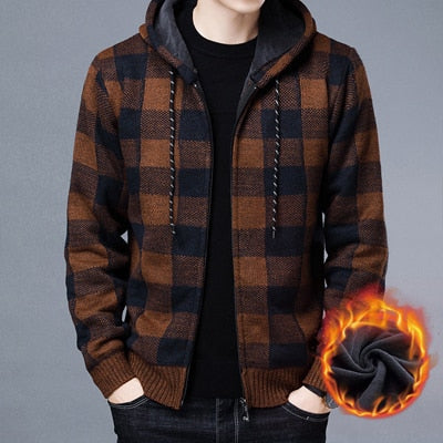 Winter Men's Sweaters Male Fleece Knitted Sweater Hooded Coats Casual Slim Fit Knitted Cardigan Jackets Clothing