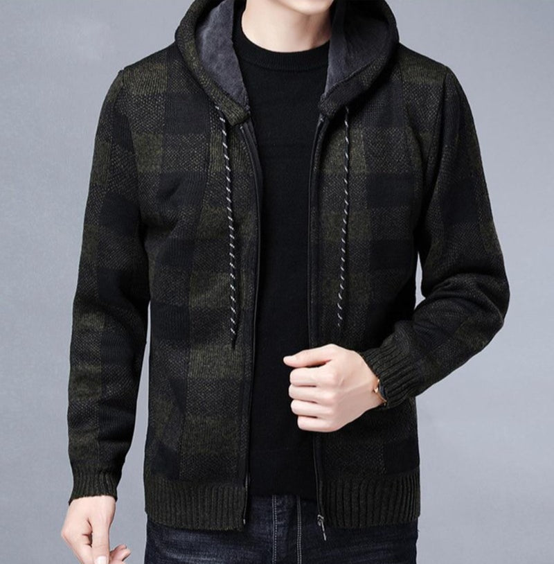 Winter Men's Sweaters Male Fleece Knitted Sweater Hooded Coats Casual Slim Fit Knitted Cardigan Jackets Clothing