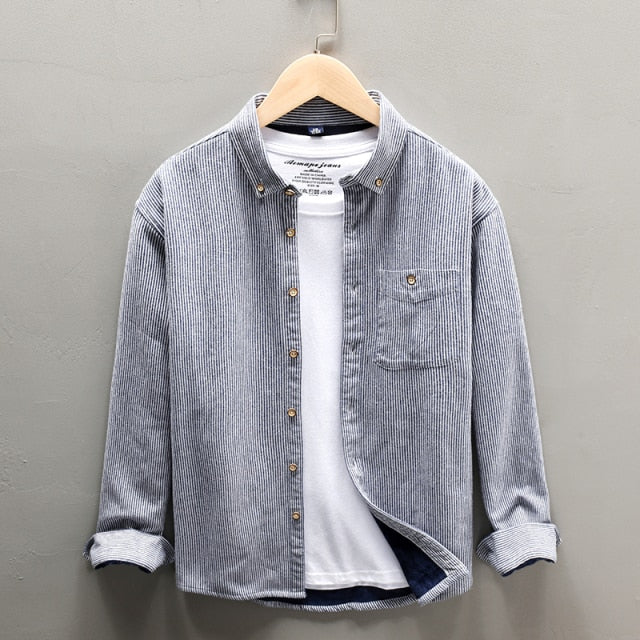 New Winter Thick Shirt For Men Long Sleeve Flannel Keep Warm Striped Shirt High Quality Male Tops Clothing