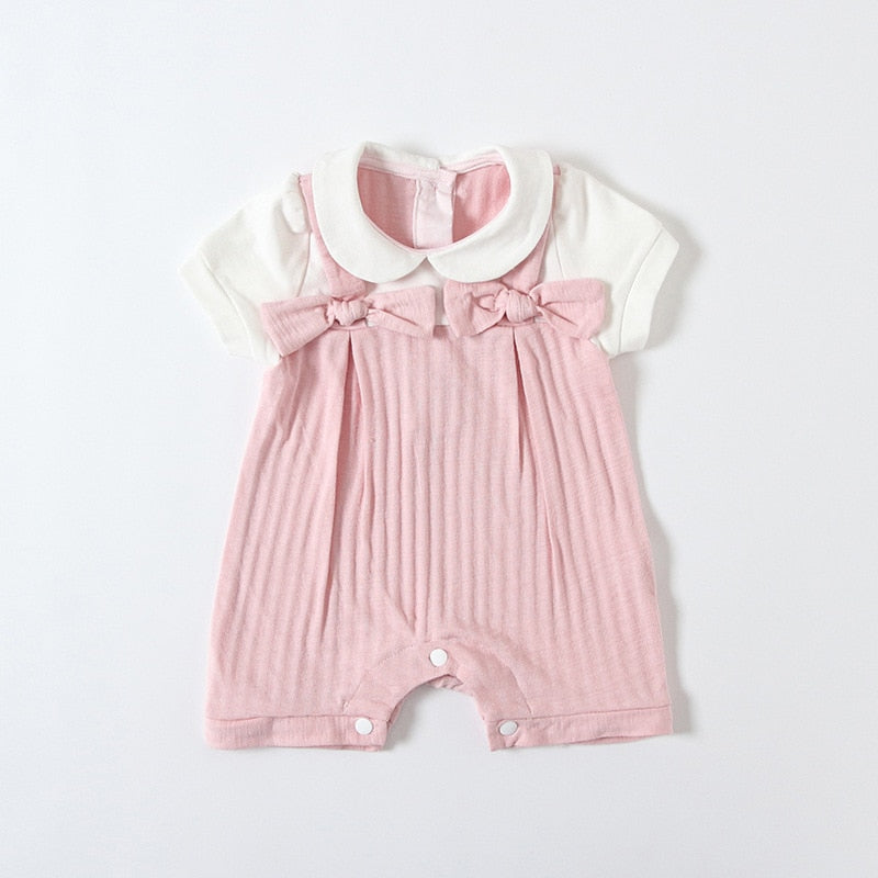 Girls Dress Summer Peter Pan Collar Baby Rompers Cotton Newborn Body Suit Baby Pajama Girls Rompers with Bows 0-2Y