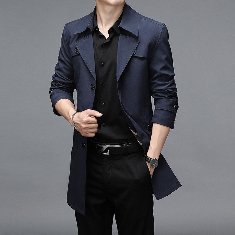 Spring Autumn Men Long Trench Coats Superior Quality Buttons Male Outerwear Jackets Windbreaker