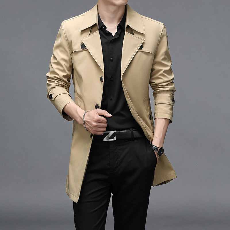 Spring Autumn Men Long Trench Coats Superior Quality Buttons Male Outerwear Jackets Windbreaker