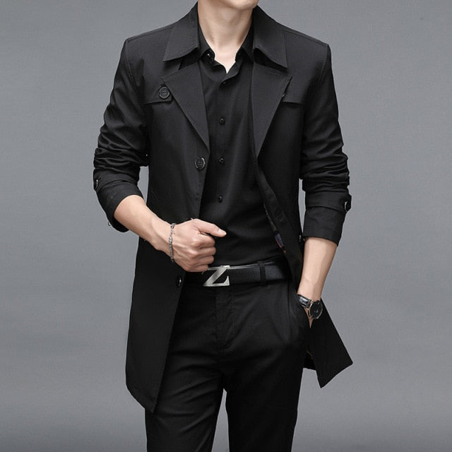 Spring Autumn Men Long Trench Coats Superior Quality Buttons Male Outerwear Jackets Windbreaker