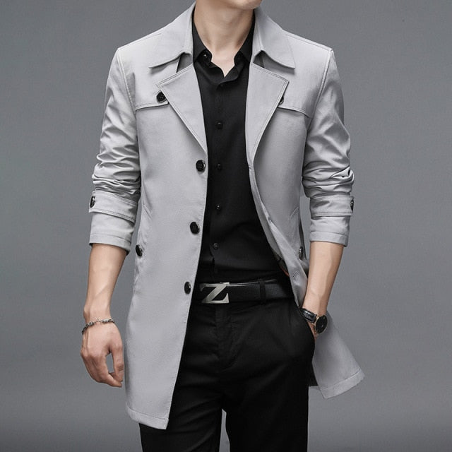 Spring Autumn Men Long Trench Coats Superior Quality Buttons Male Outerwear Jackets Windbreaker