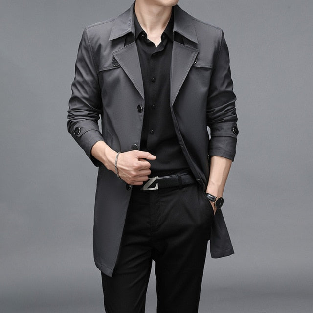 Spring Autumn Men Long Trench Coats Superior Quality Buttons Male Outerwear Jackets Windbreaker