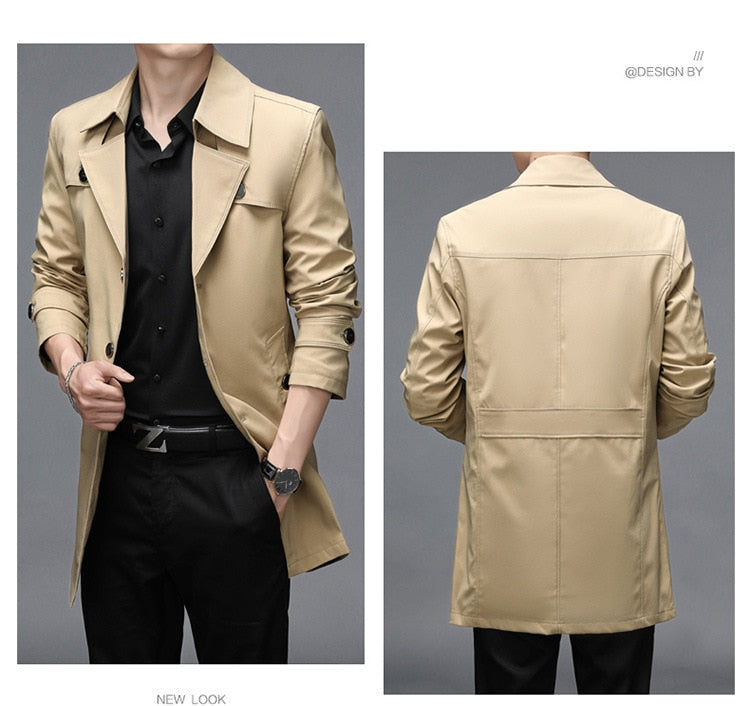 Spring Autumn Men Long Trench Coats Superior Quality Buttons Male Outerwear Jackets Windbreaker