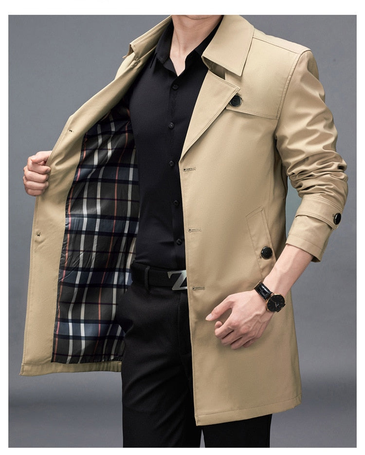 Spring Autumn Men Long Trench Coats Superior Quality Buttons Male Outerwear Jackets Windbreaker