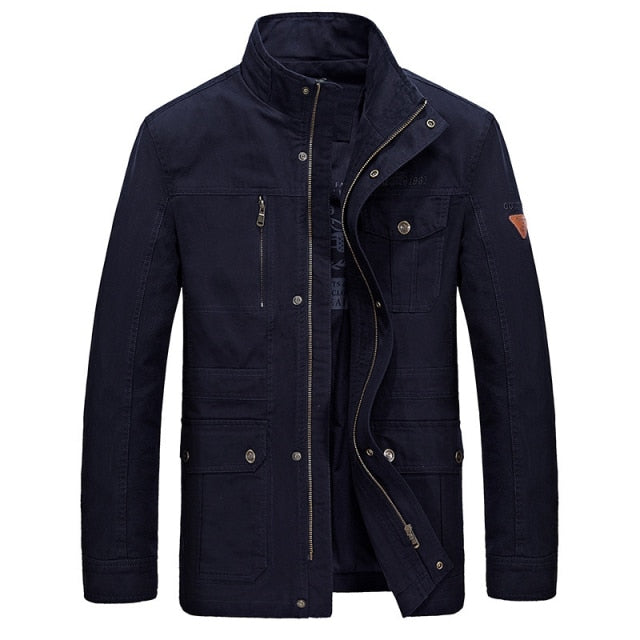 Military Jacket Men Spring Autumn Cotton Multi-pockets Quality Outwear Casual Mid-Long Coats Male