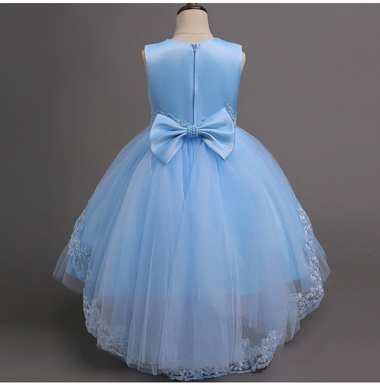 Robe d'été bleue en dentelle pour filles, sans manches, Costume de princesse, robes de fête, vêtements pour enfants