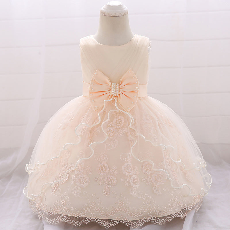 Embroidery Baby Girl Dress for Infant 6-24 Month Baby Girls First Year Birthday Dresses Beaded Flower Sleeveless Princes