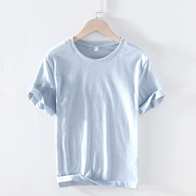 Summer T Shirt Men Short Sleeve O-NECK Breathable Cotton Soft Yellow Casual T-shirt High Quality