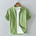 Linen Shirts Men Casual Short Sleeve Green Turn Down Collar Tops Man Summer Vacation Men's Clothing