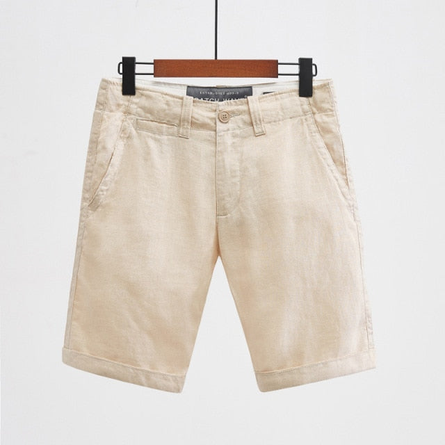 Men Casual Shorts Summer Thin 100%Pure Linen Straight Shorts Solid White Loose Beach Holiday Short Pants