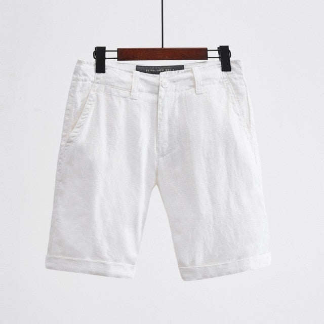 Men Casual Shorts Summer Thin 100%Pure Linen Straight Shorts Solid White Loose Beach Holiday Short Pants